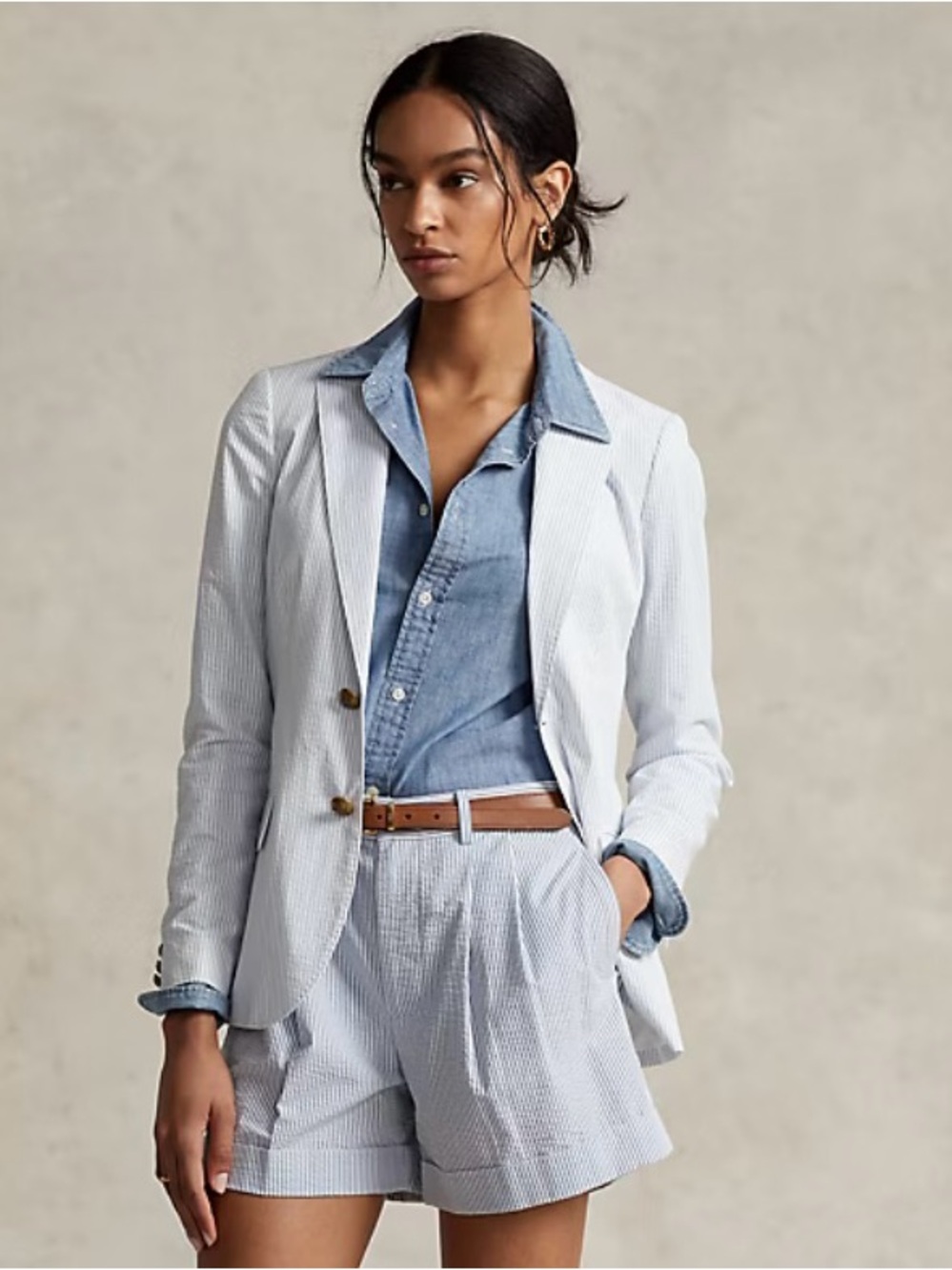 Polo Ralph Lauren White Blue Seersucker Striped Blazer Women’s Size 0 $498